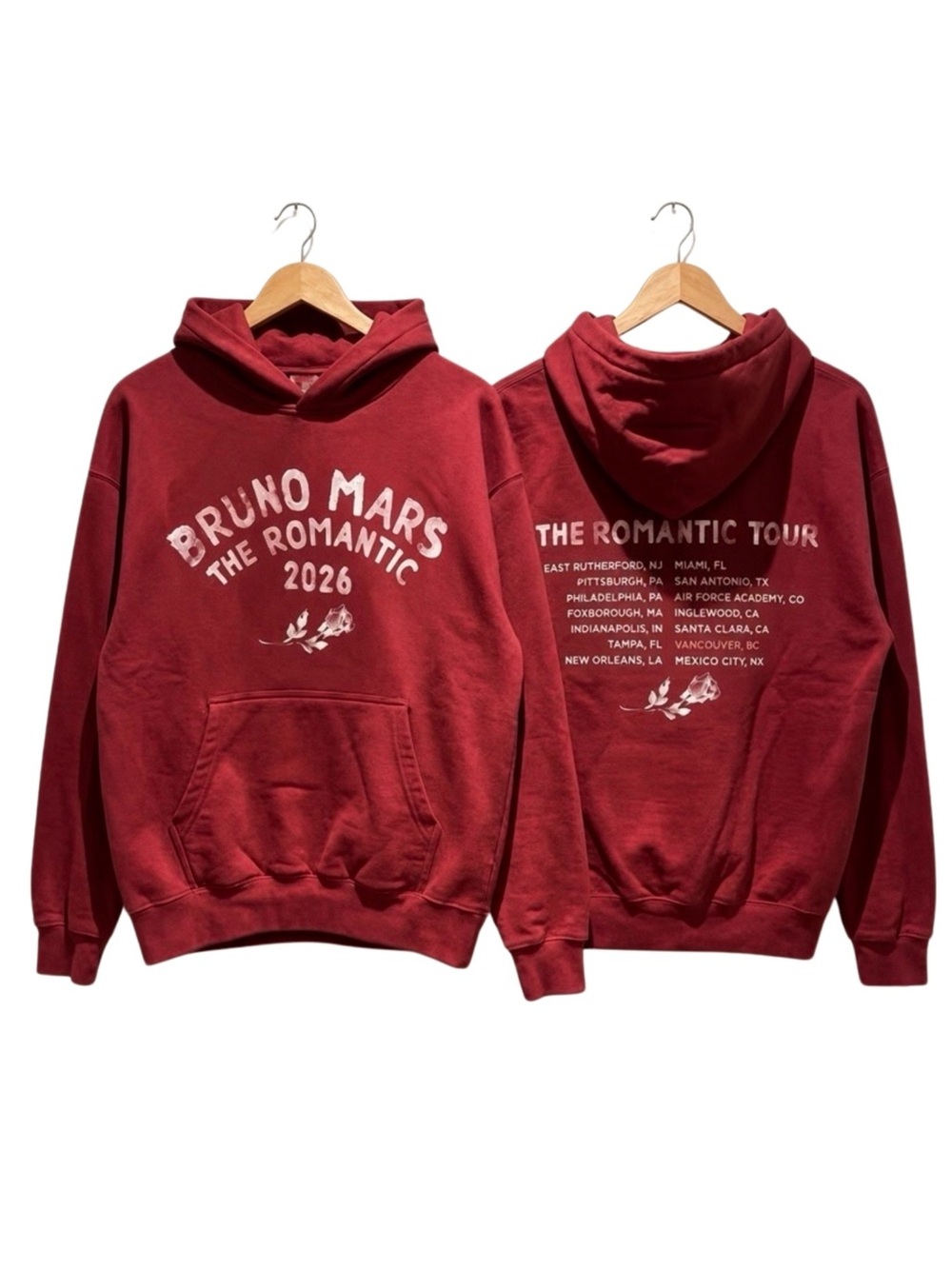 Bruno Mars The Romantic Tour 2026 Dates Maroon Pullover Hoodie